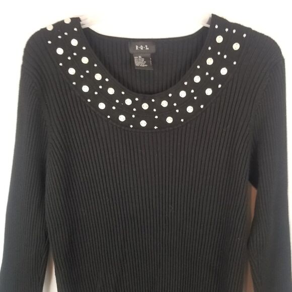 R-Q-T RIBBED BLACK KNIT SWEATER W/ BEADS. SZ XL - Picture 5 of 11